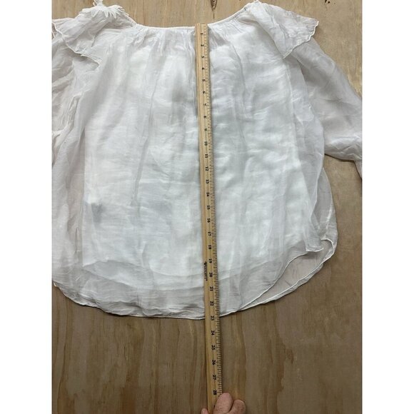 Le Marais Blouse Made In Italy Sz M White Lace Billowing Silk Lined Eloquent - Picture 5 of 6